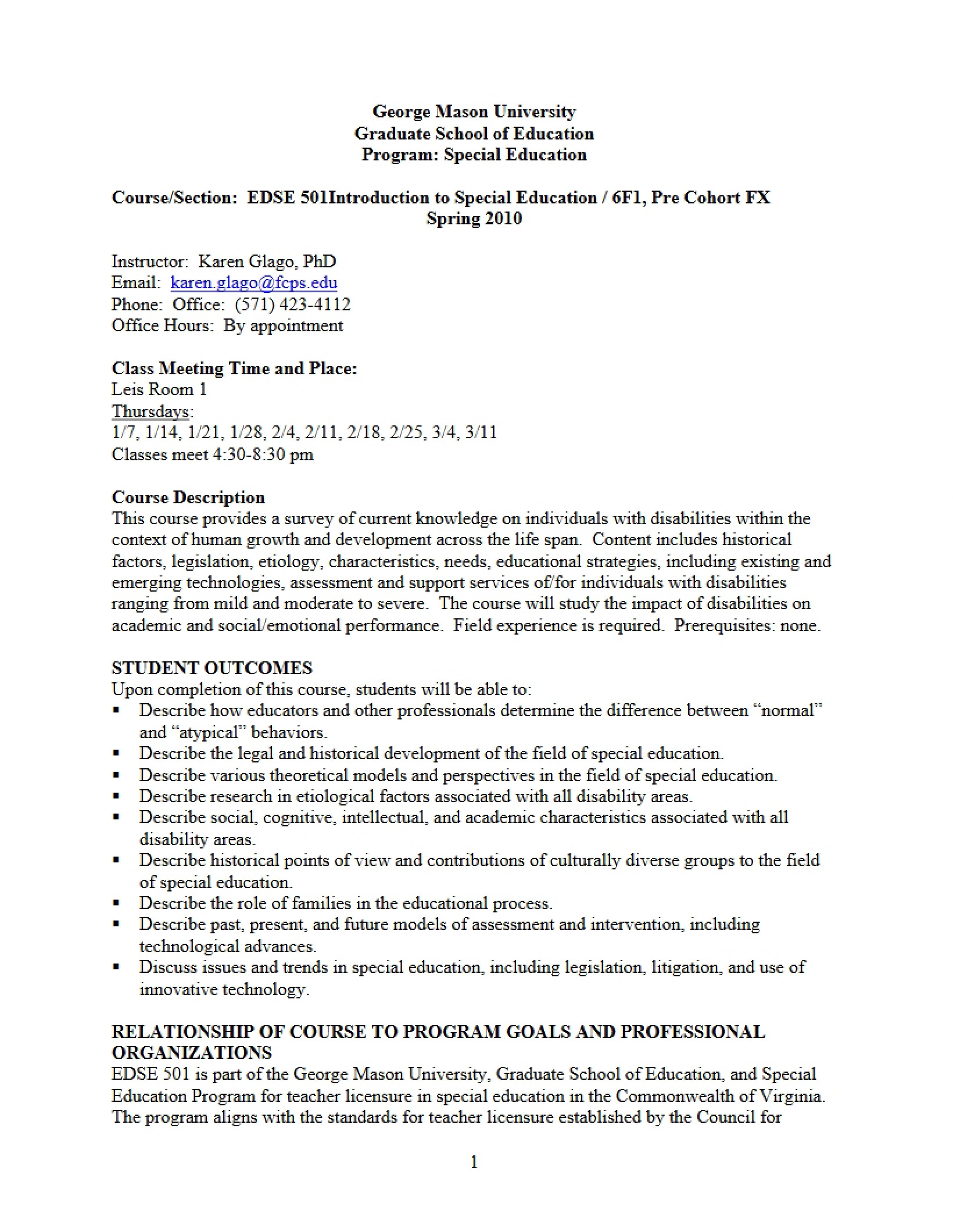 Syllabus Introduction to Special Education