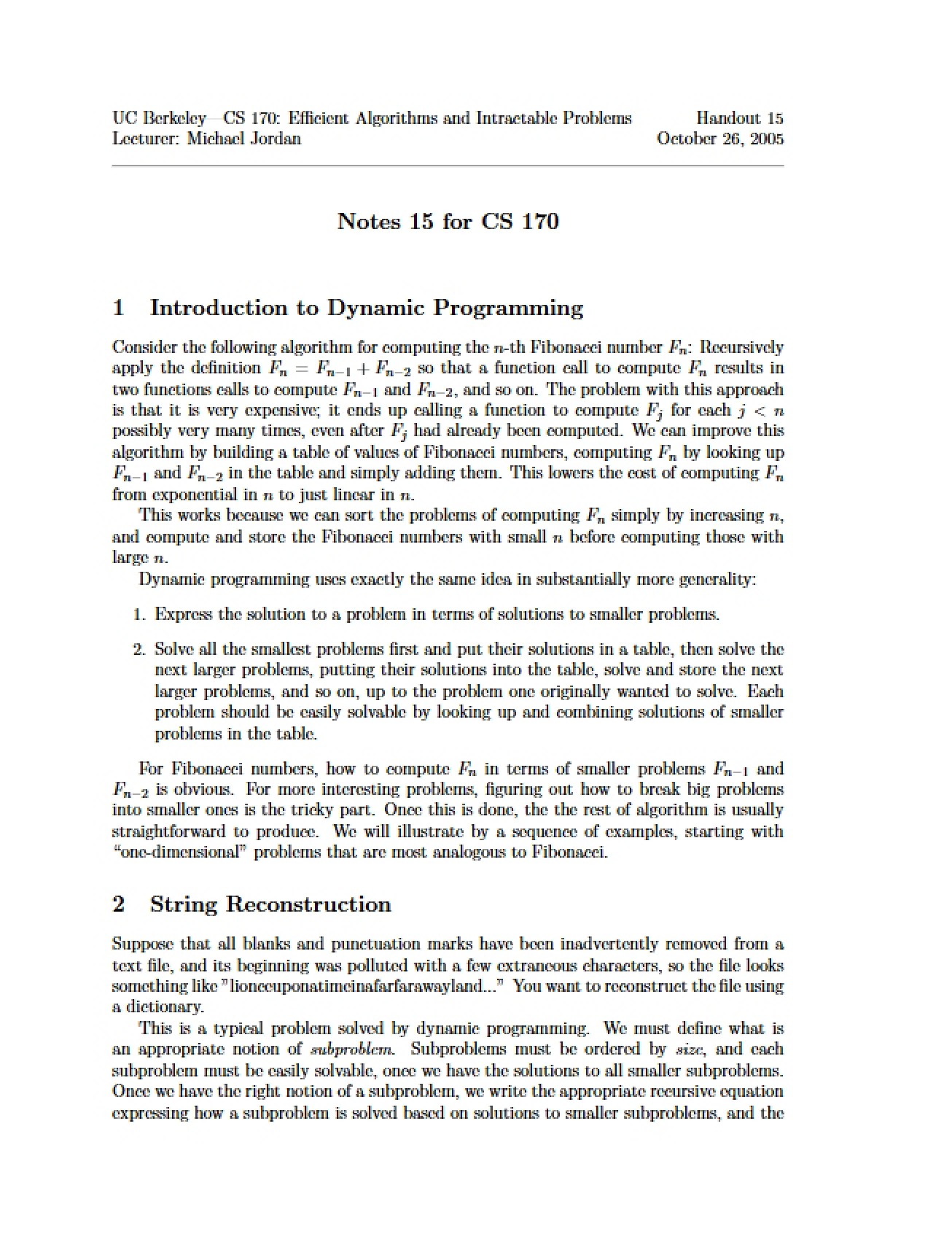 CS 170 Lecture Notes
