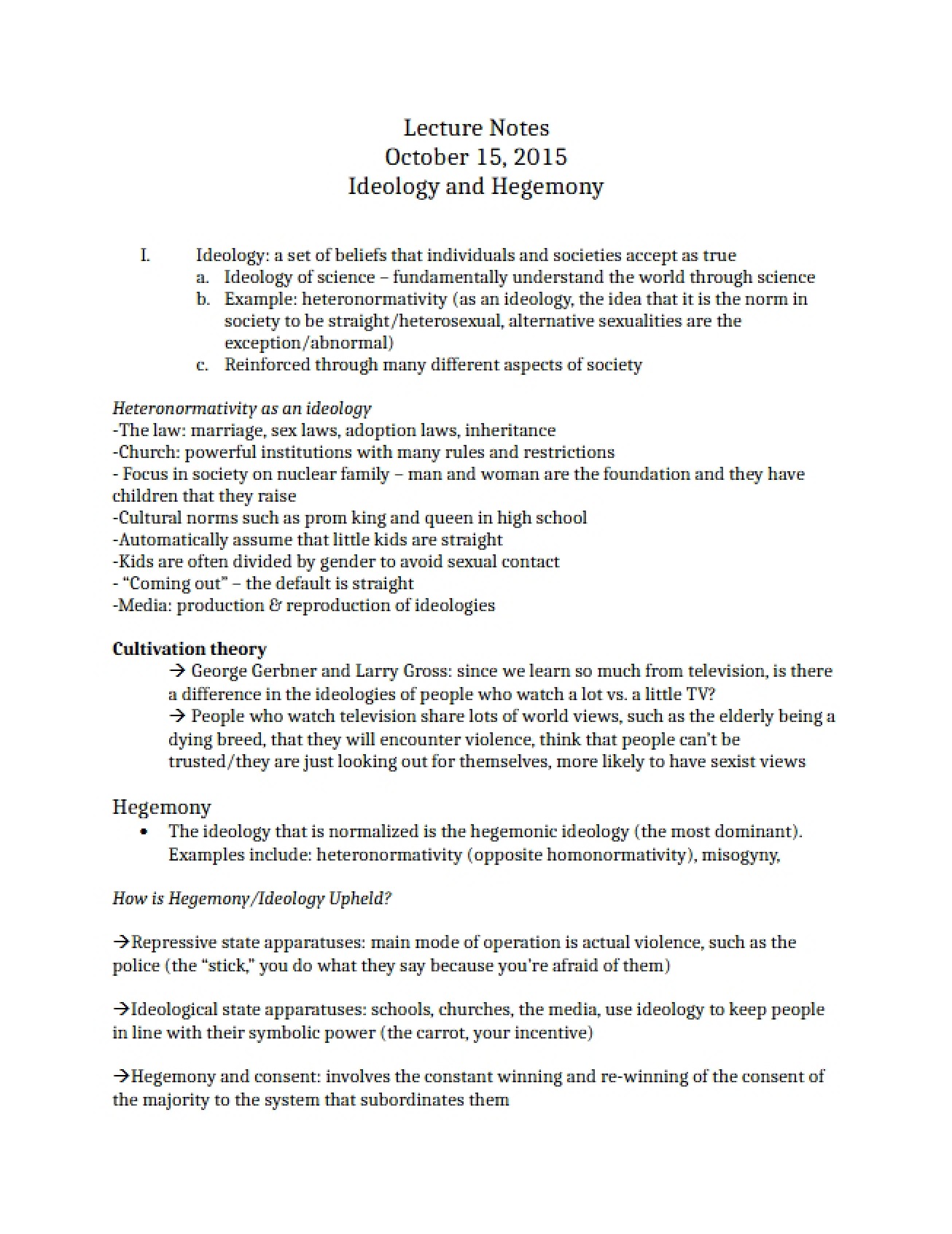 Lecture Notes Ideology and Hegemony