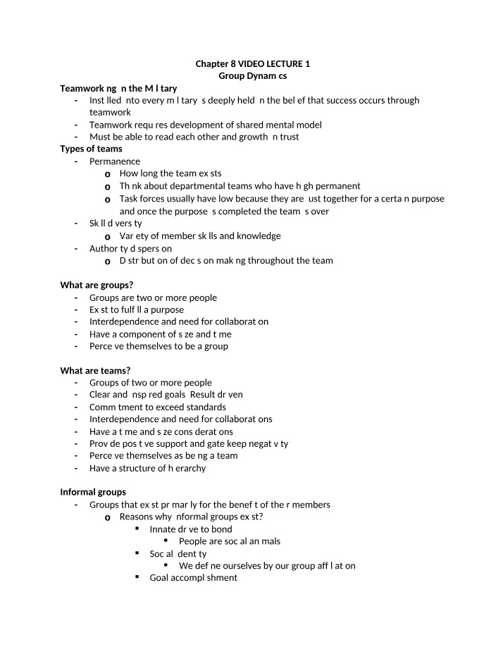 Group Dynamics Lecture Notes