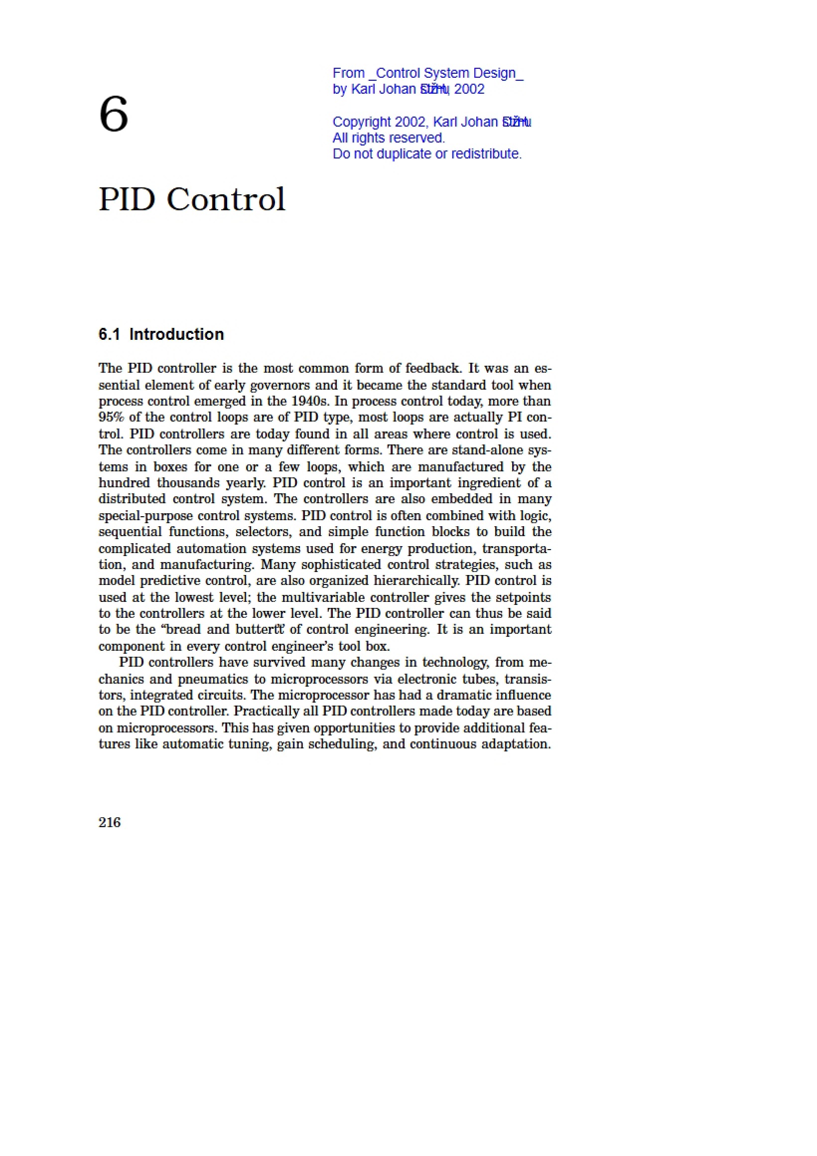 Control via PID