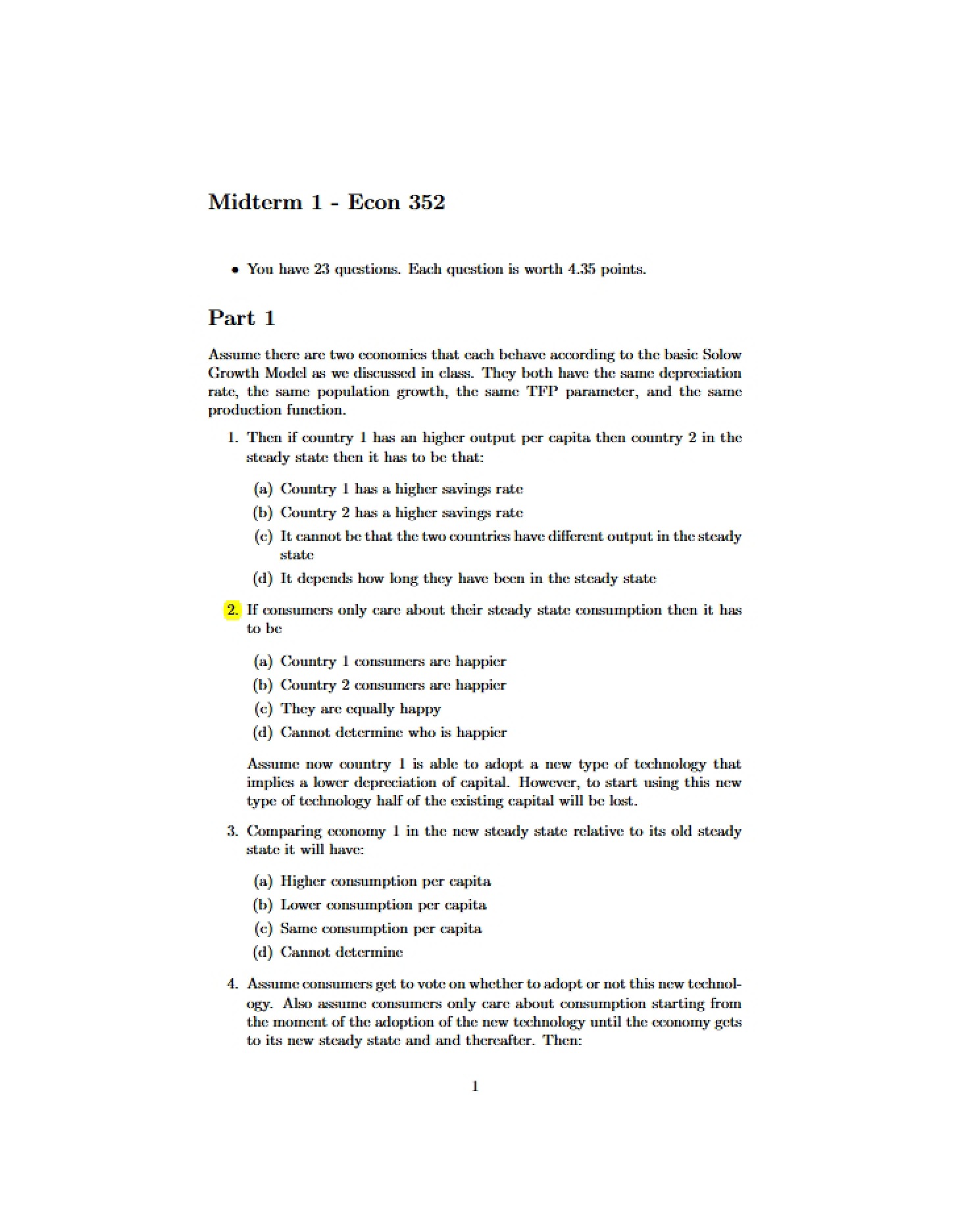 Questions Midterm 1