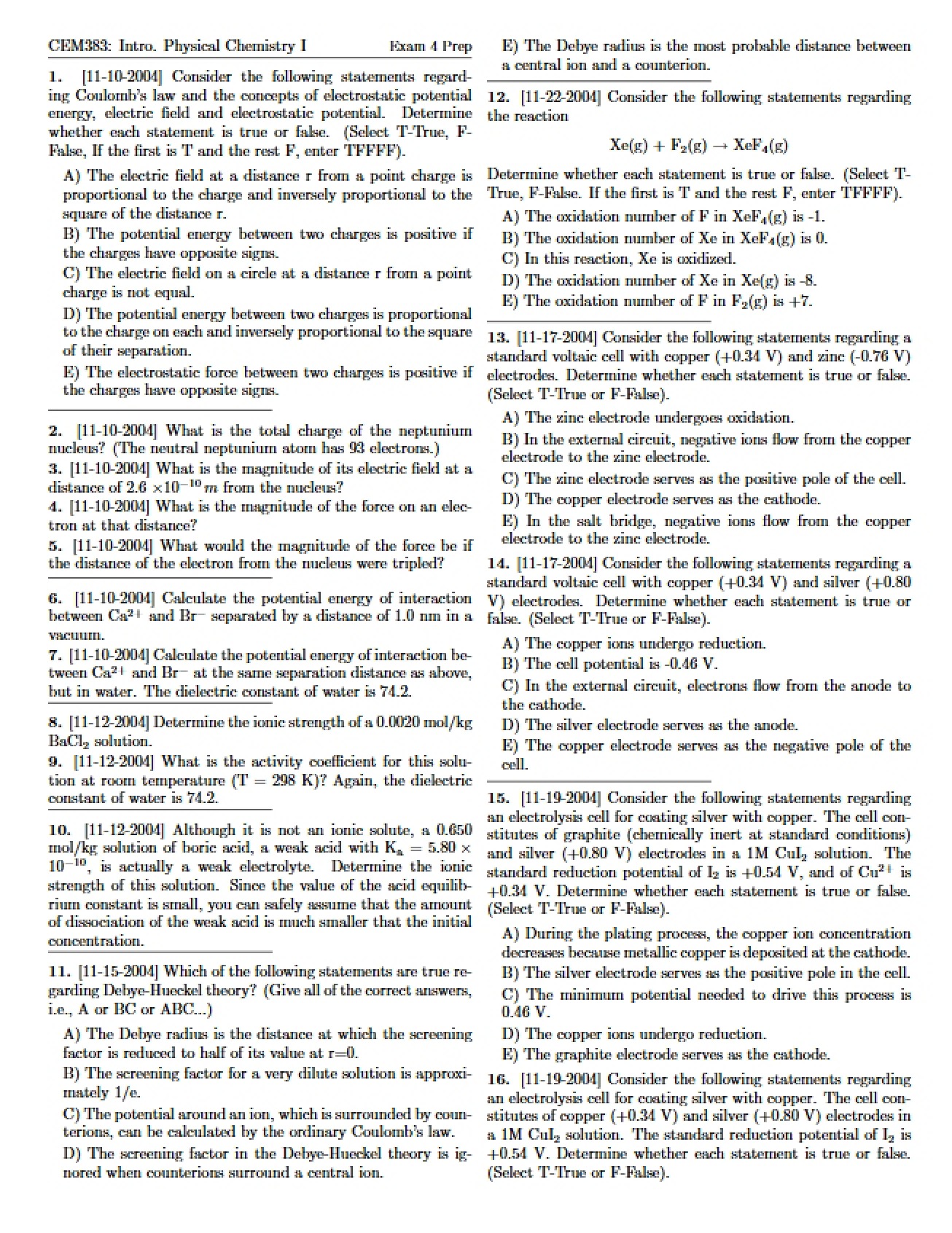 Preparation for Examination