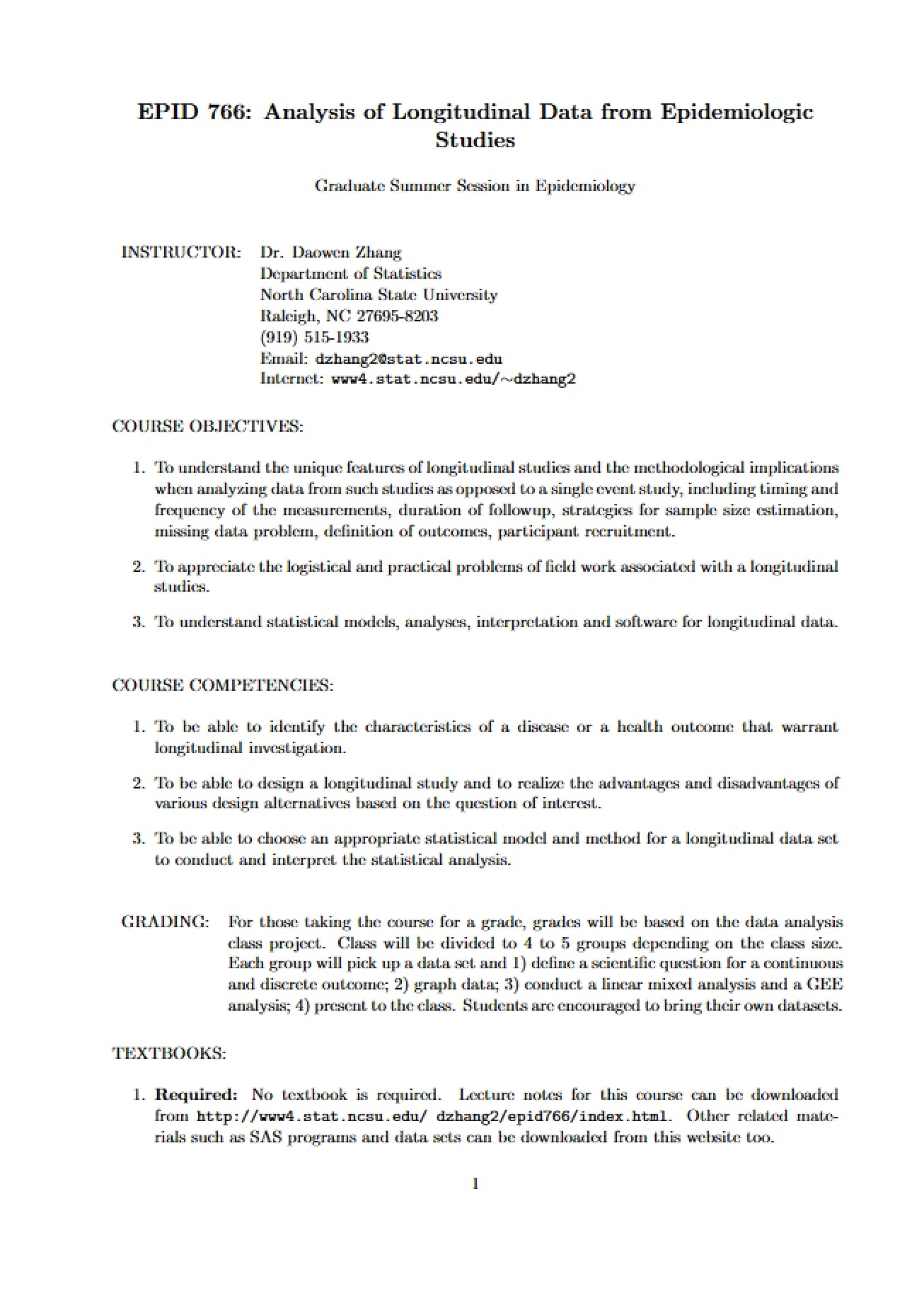 Longitudinal Data Analysis Syllabus