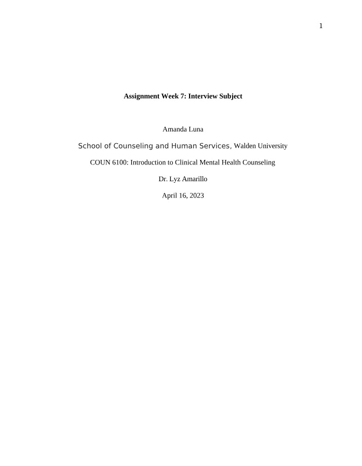 Week 7 Assignment - Interview Subject