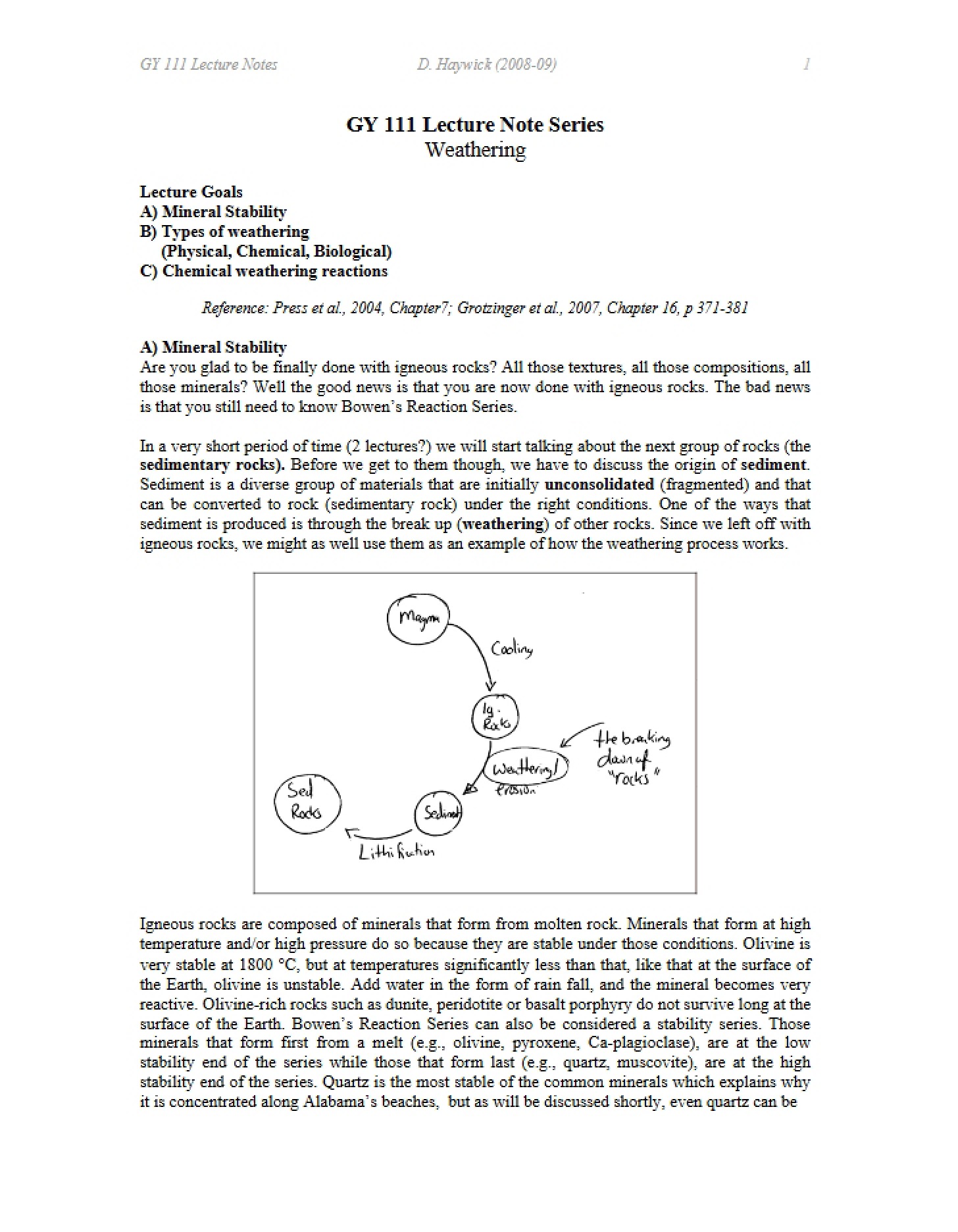 Weathering Notes (GY 111)