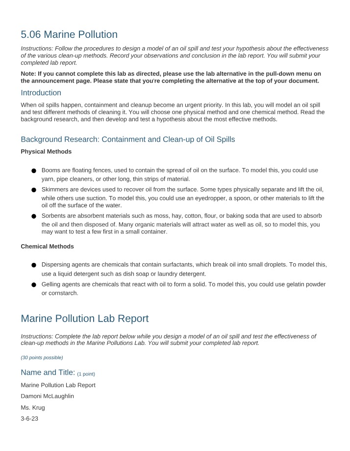 Marine Pollution - Effective Methods for Cleaning Oil Spills