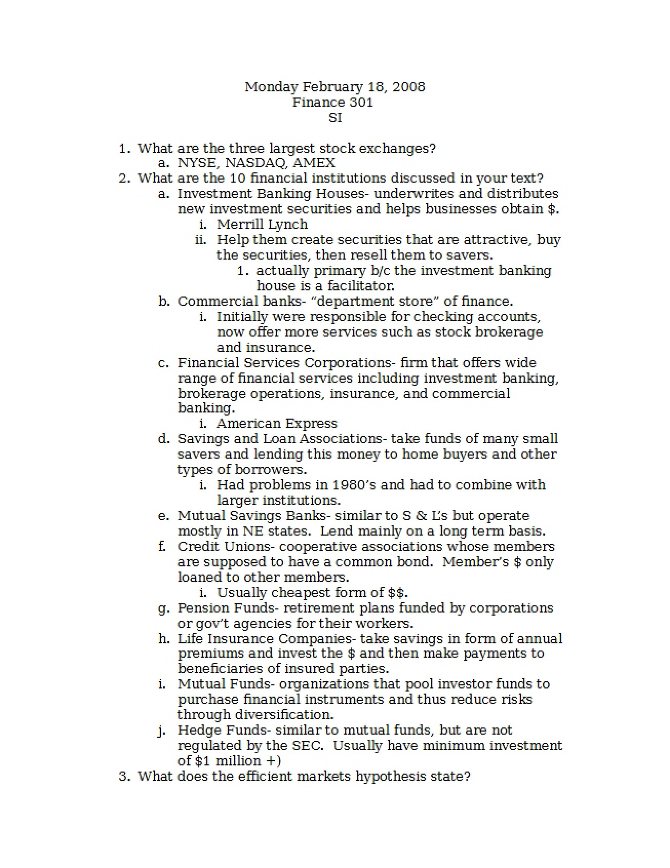 First Worksheet for Principles of Finance
