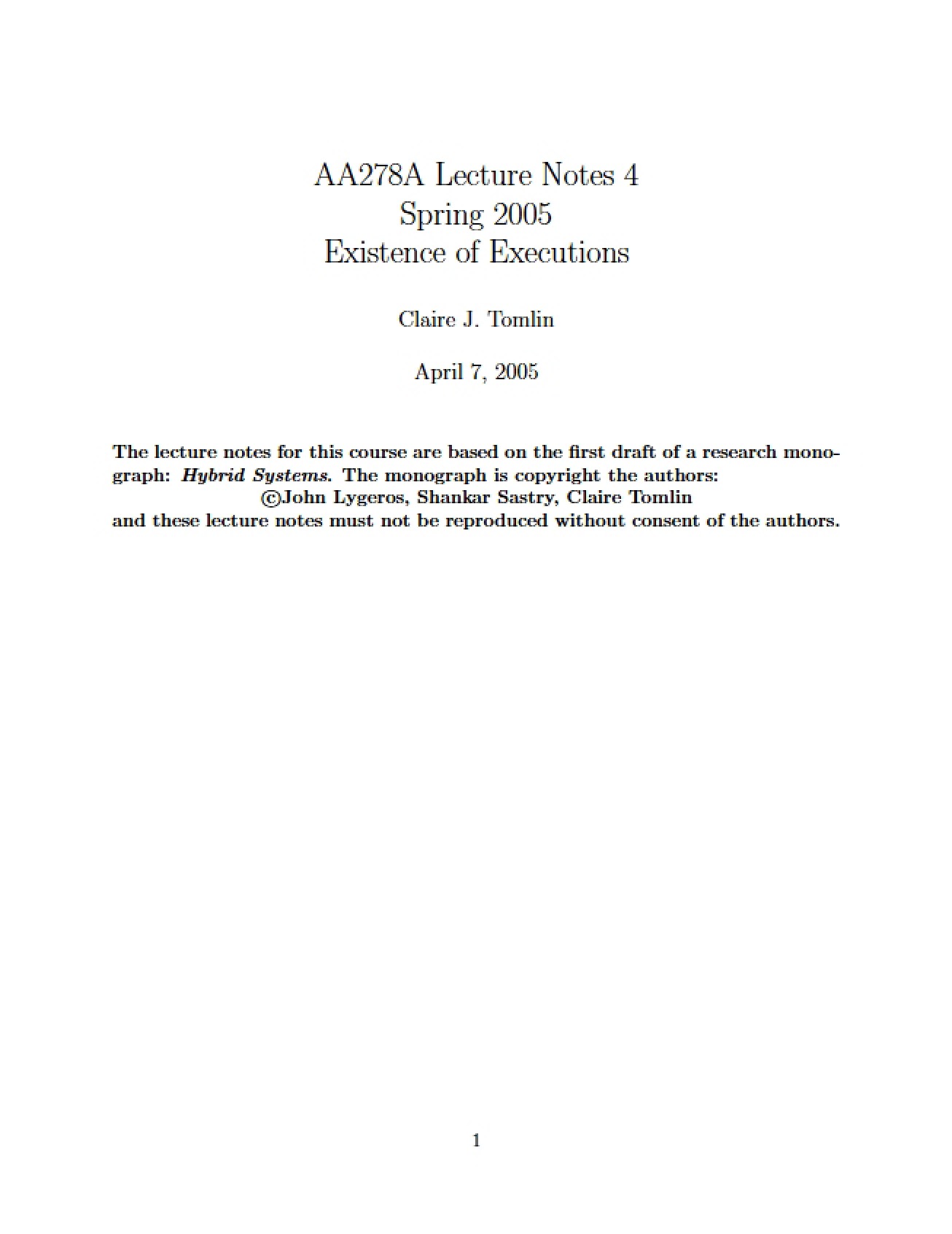 Hybrid Systems Lecture Notes