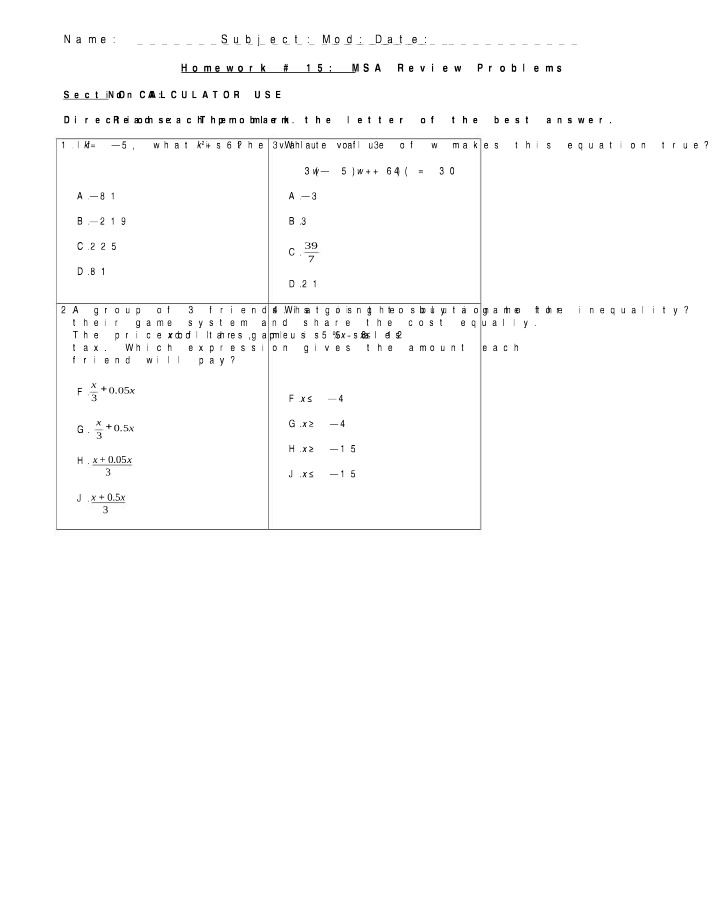 Homework 16 MSA Review