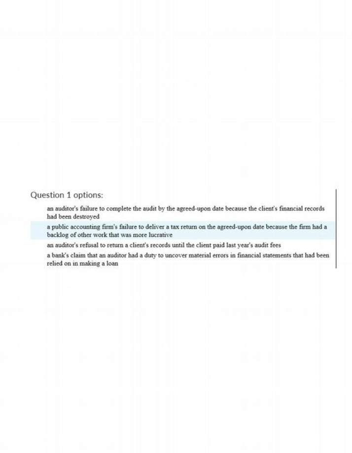 Question 1 Options - Auditing