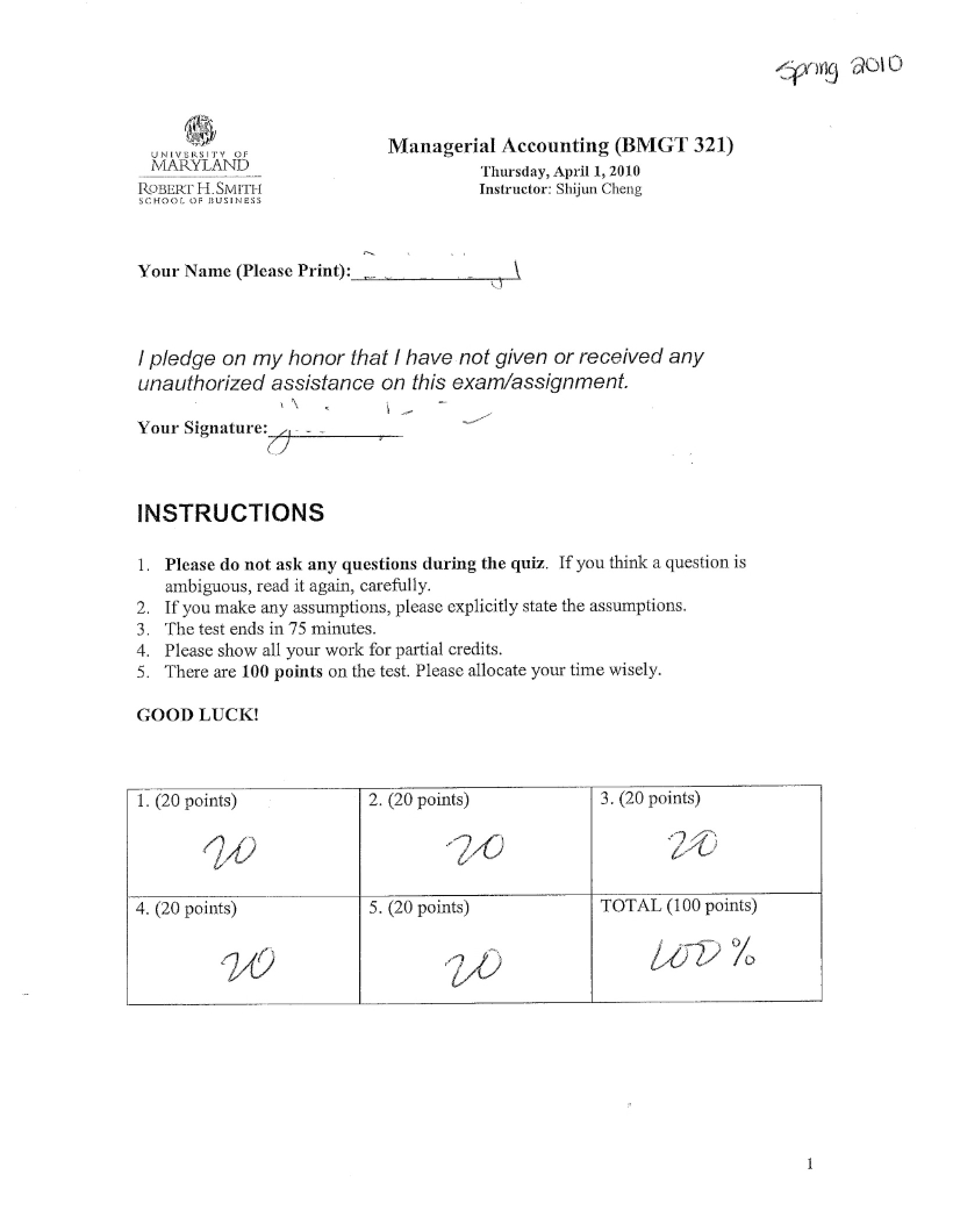 Managerial Accounting Practice Exam