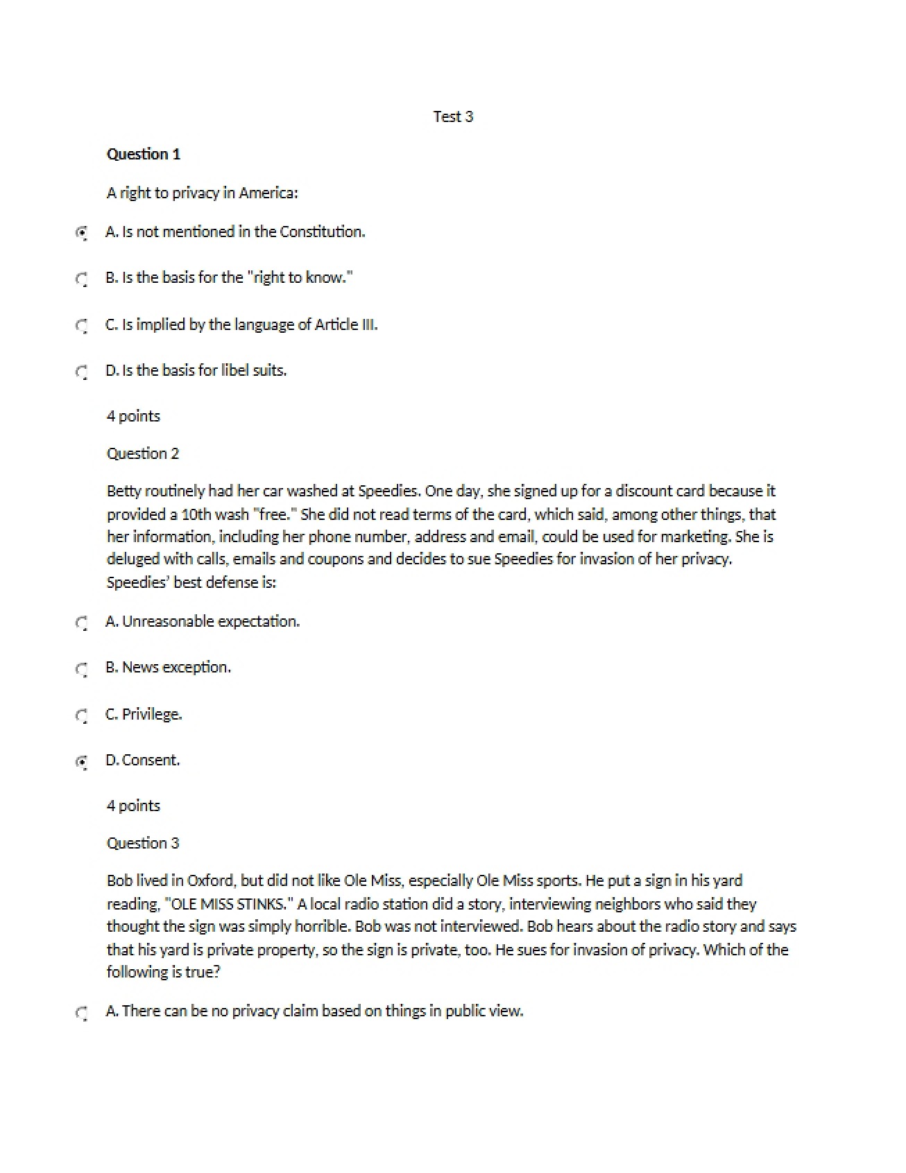Communications Law Test 3
