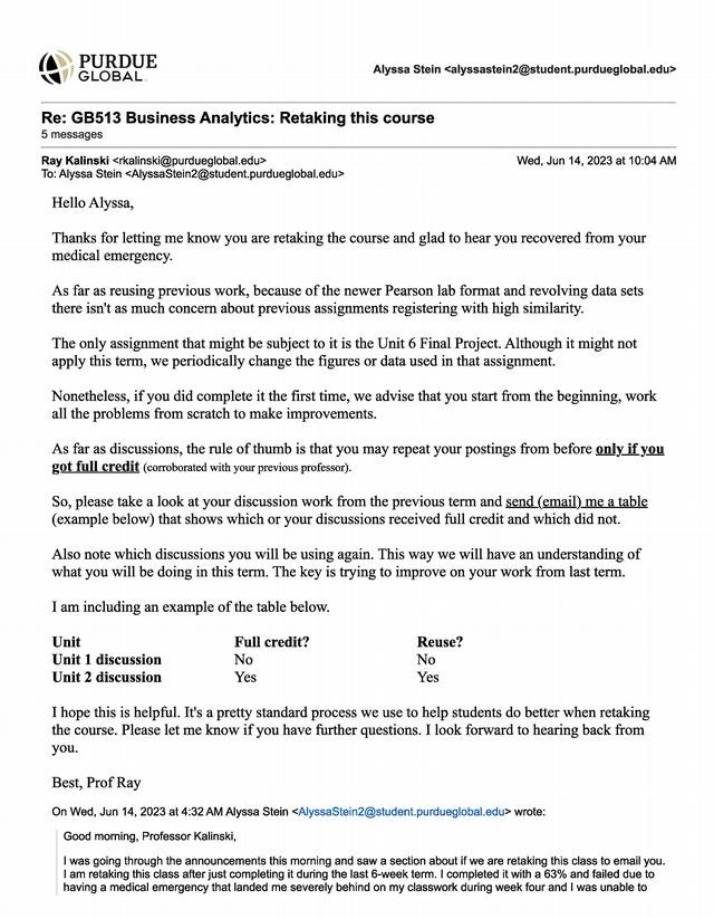 Business Analytics (GB513) - Retaking Course Email Chain