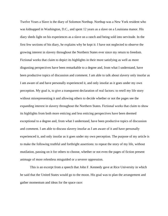Twelve Years a Slave and Kennedy Speech - An Analysis
