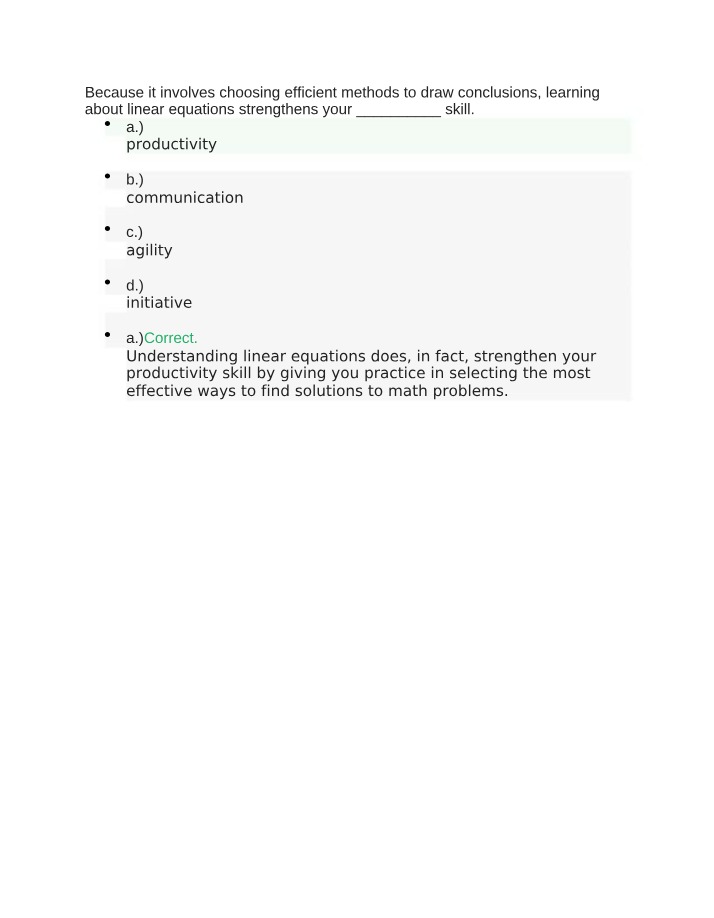 Strengthening Productivity Skills with Linear Equations