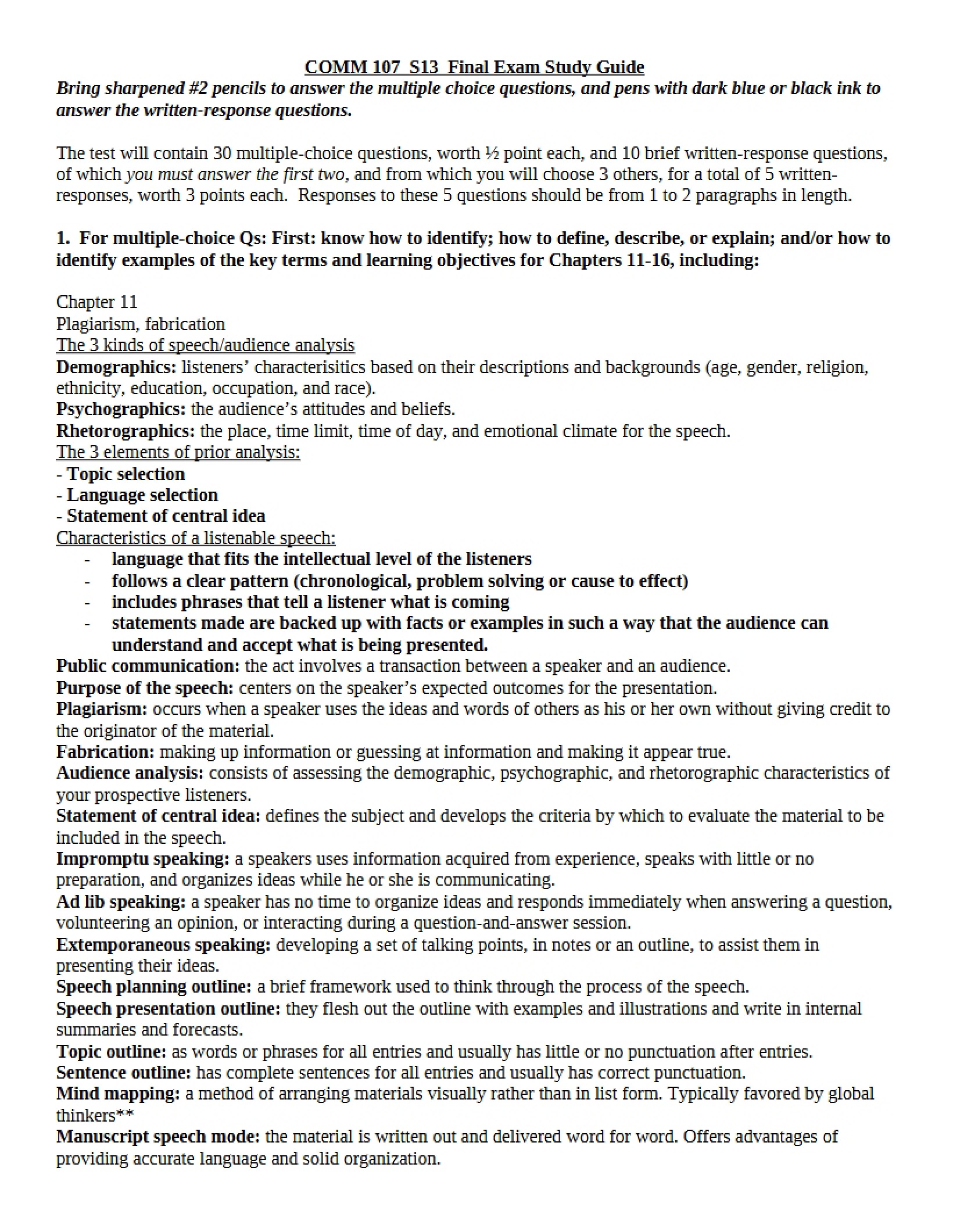 Final Exam Study Guide (Revised)