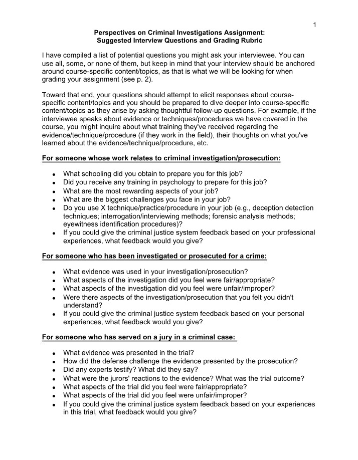 Criminal Investigations Perspectives Assignment