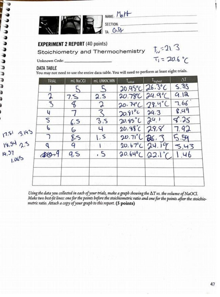 Experiment 2 Report - Stoichiometry and Thermochemistry