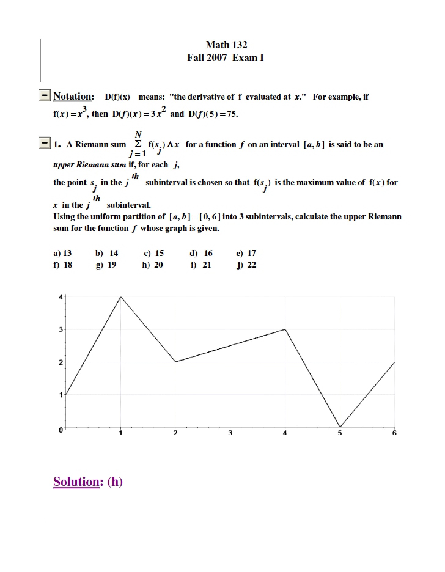 Answer Key for Exam 1 - Fall 2007