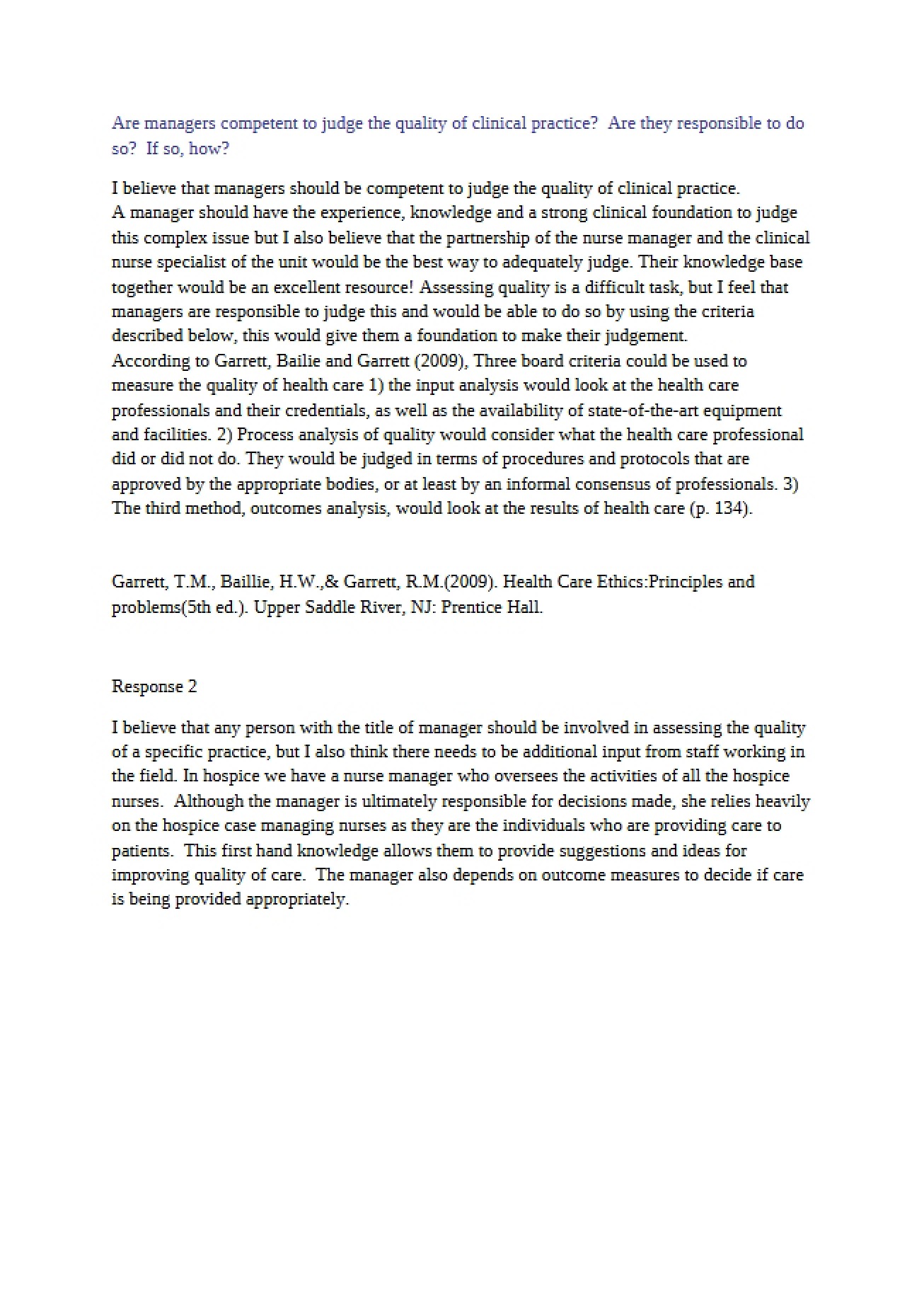 Managerial Judgment of Clinical Quality
