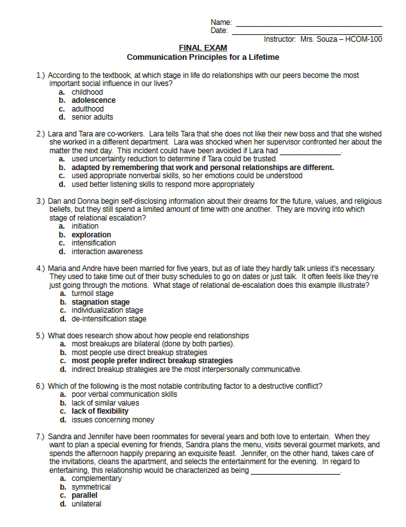 HCOM 100 Final Examination
