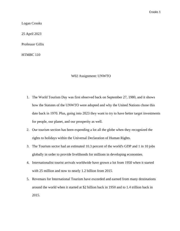 W02 Assignment on UNWTO