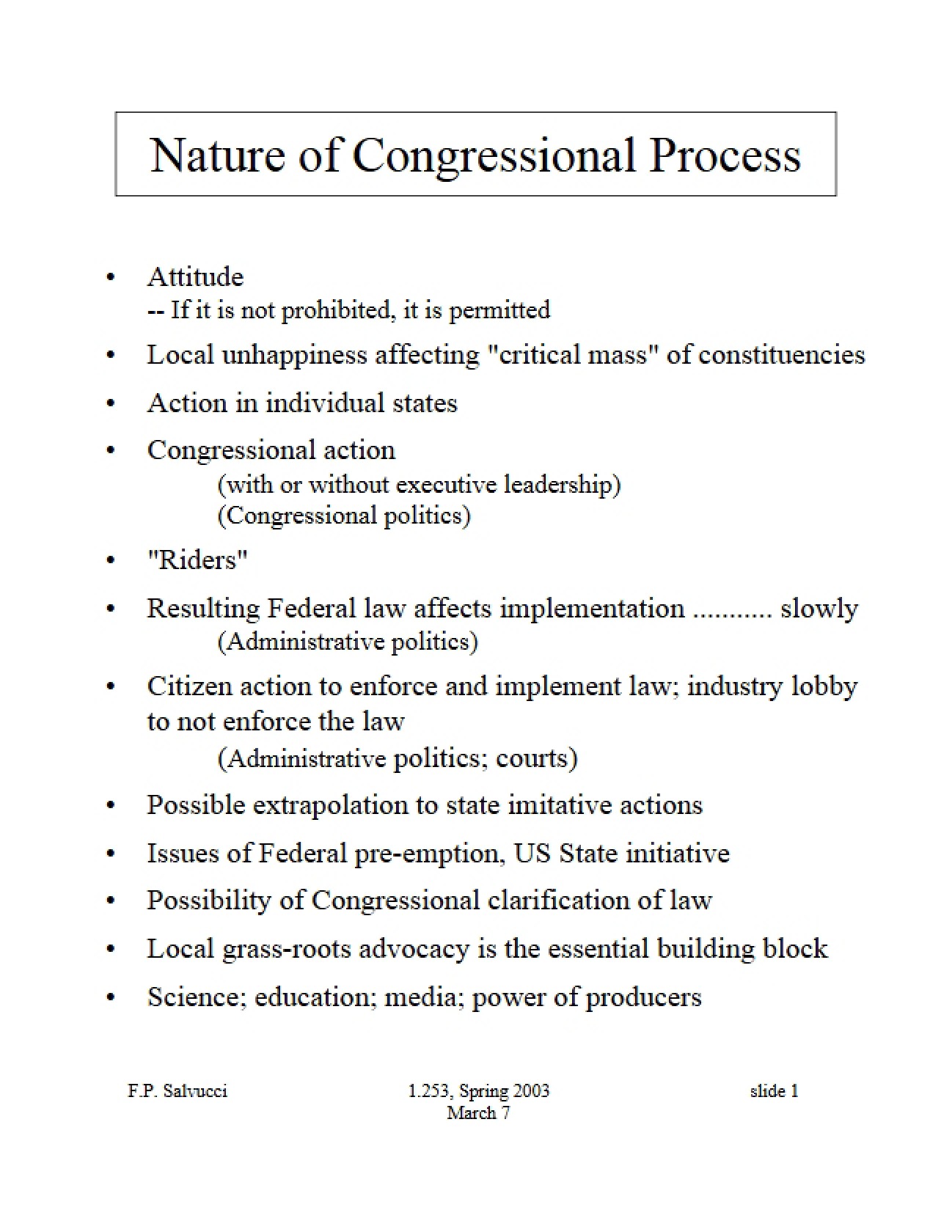 Congressional Process Nature