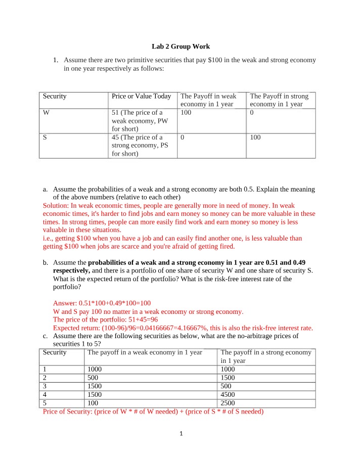 Solutions for Lab 2 Group Work