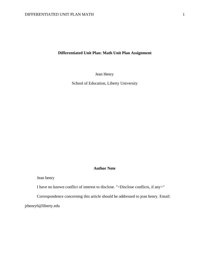 Differentiated Math Unit Plan