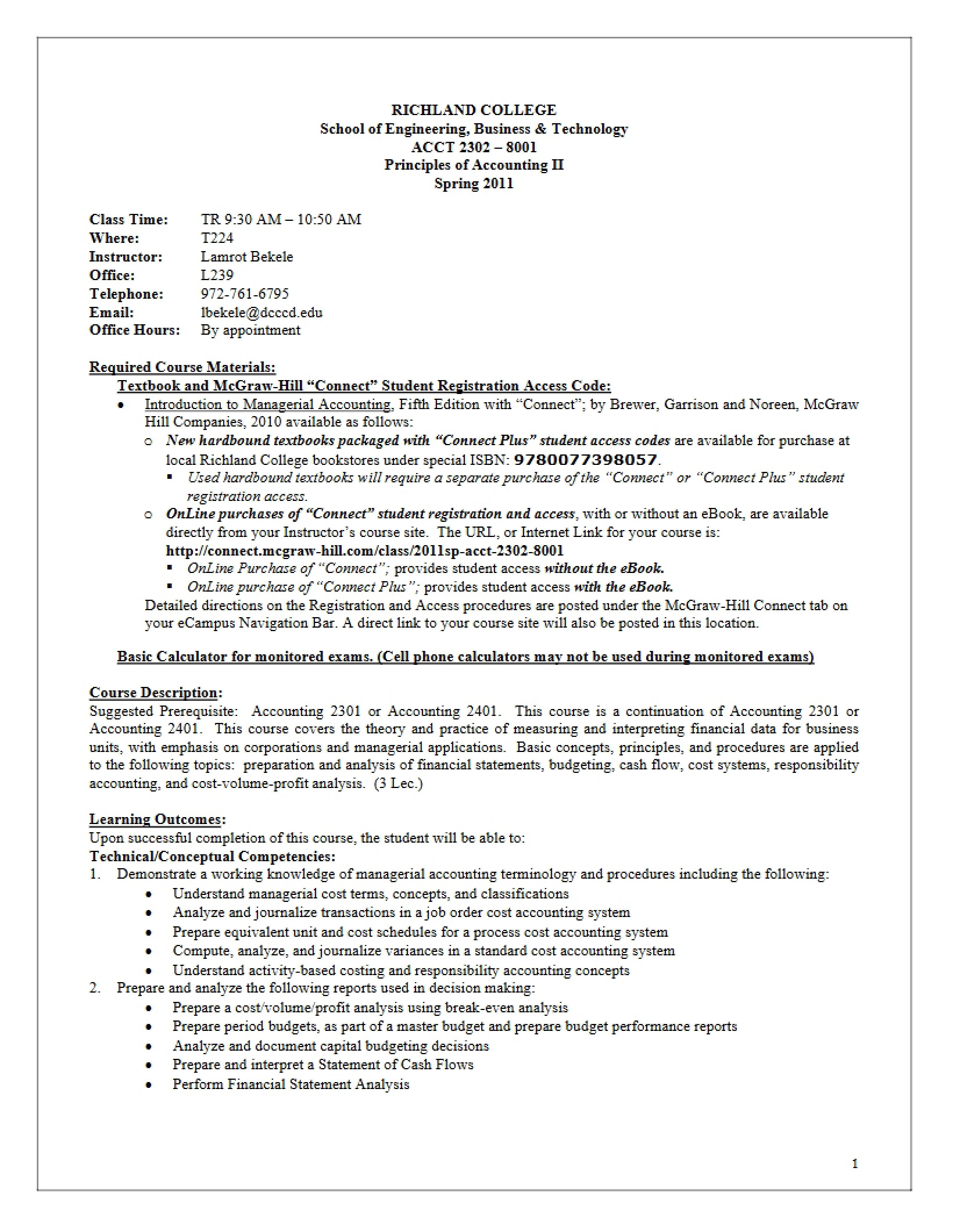 Course Syllabus Managerial Accounting