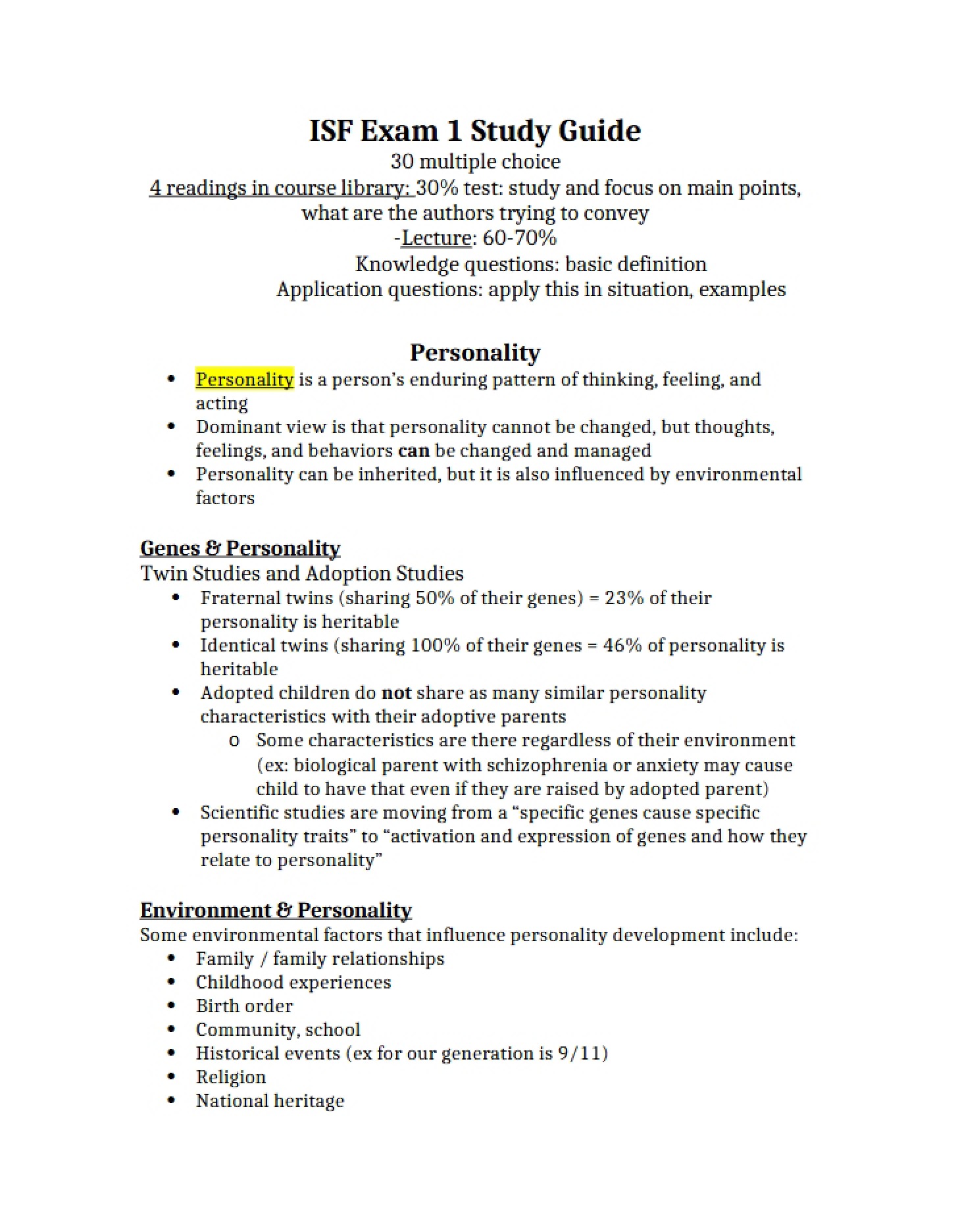 Preparatory Packet for Initial Test
