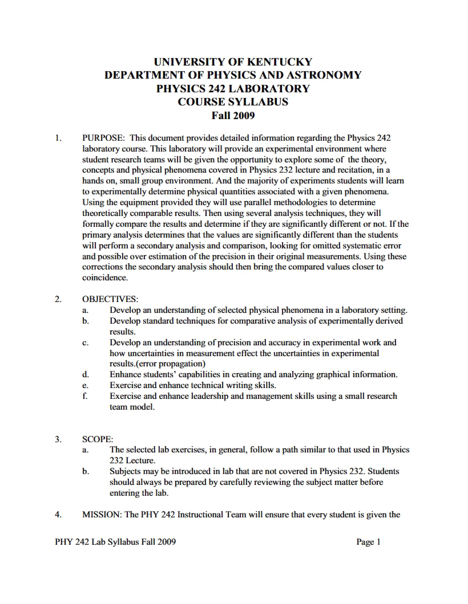 Lab Syllabus Physics 242