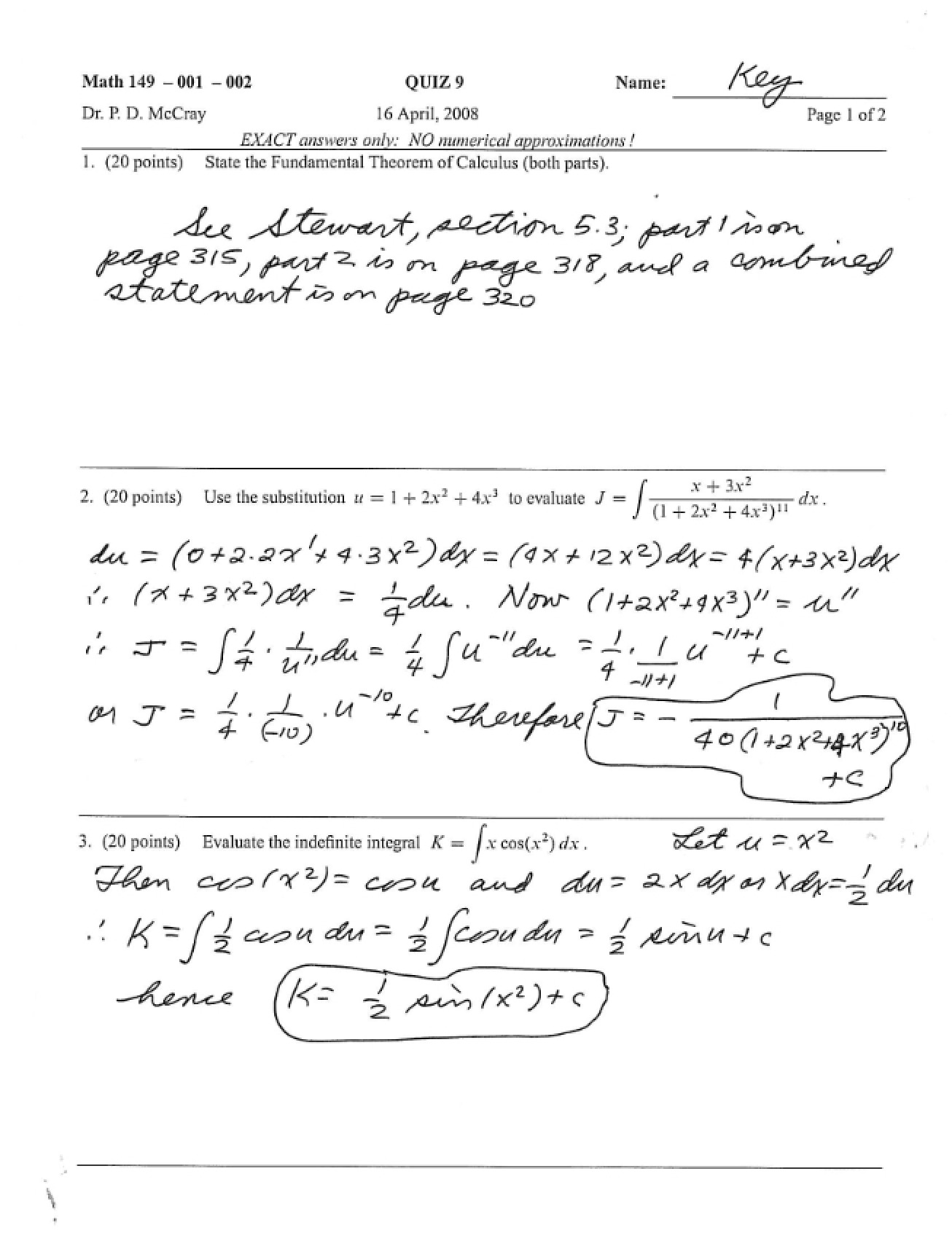 Math 149 Quiz Nine
