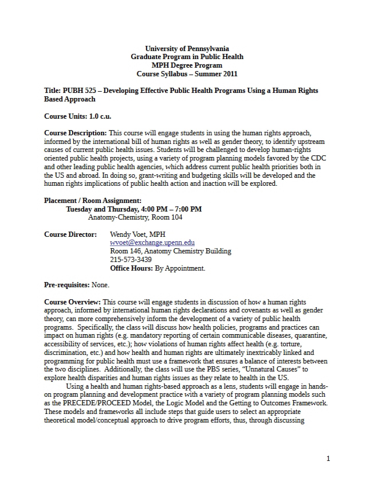 Developing Effective Public Health Programs Syllabus