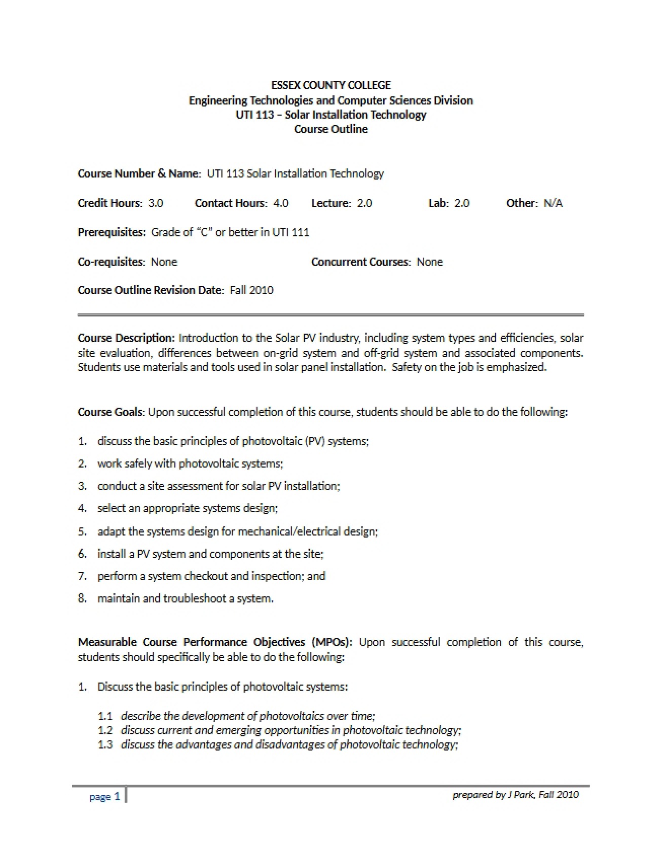 Solar Installation Technology Plan