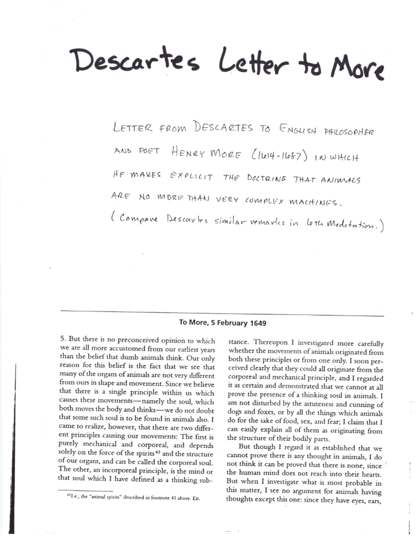 Letter to More from Descartes