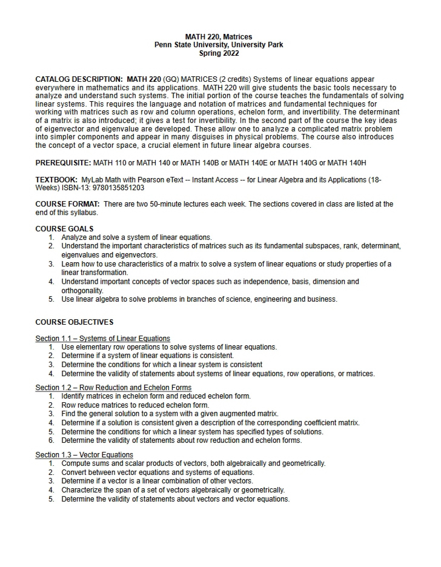 Course Outline Math 220