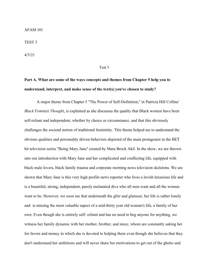 Test 3 for AFAM 101
