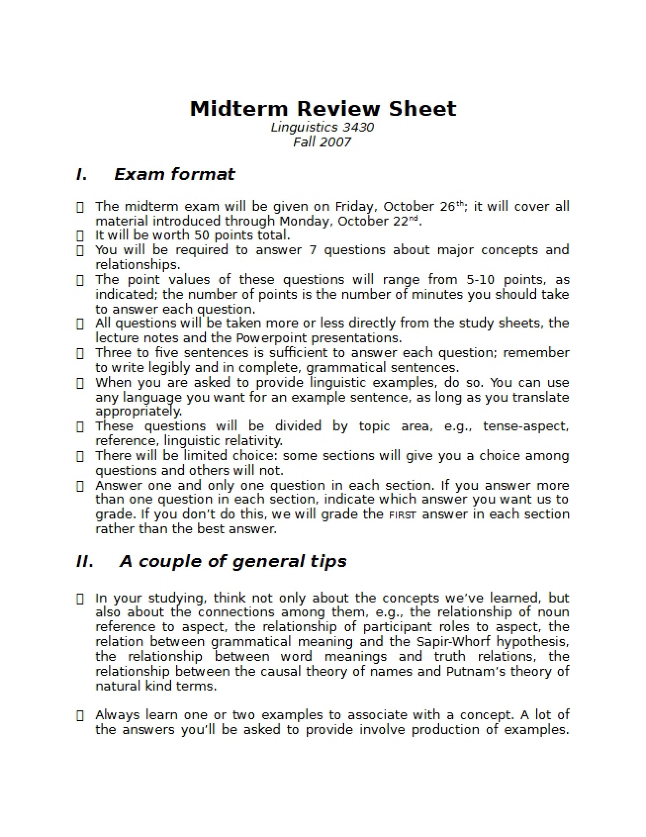 Midterm Review Sheet