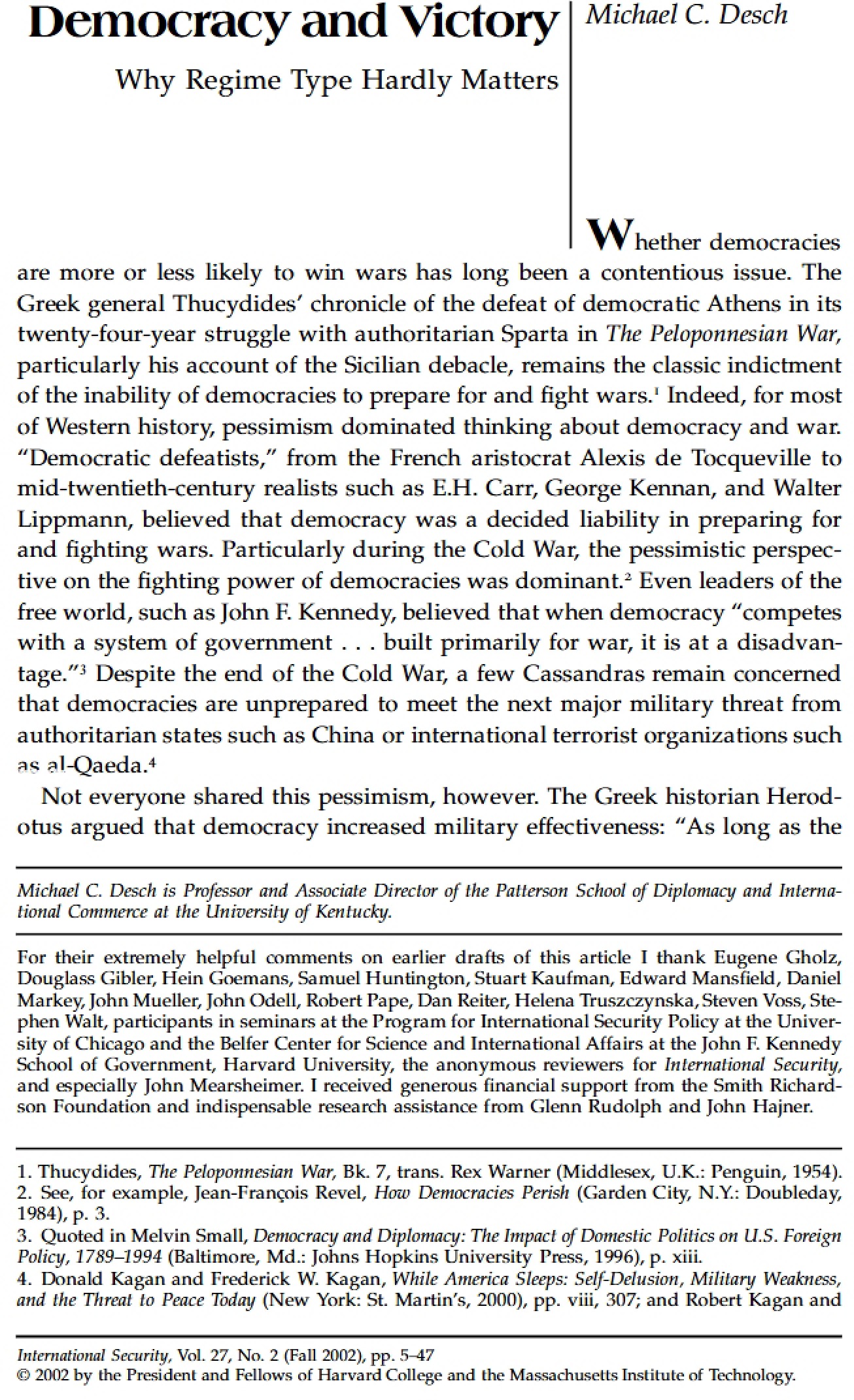 Relationship Between Democracy and Victory