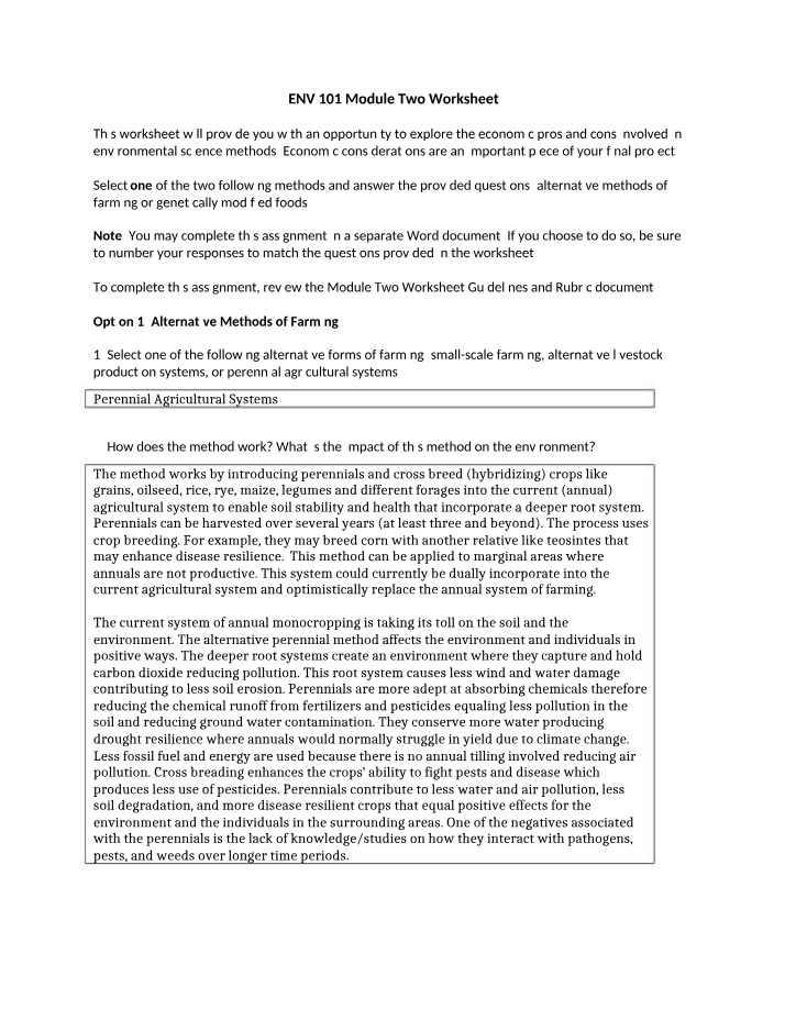 Module Two Worksheet - ENV 101