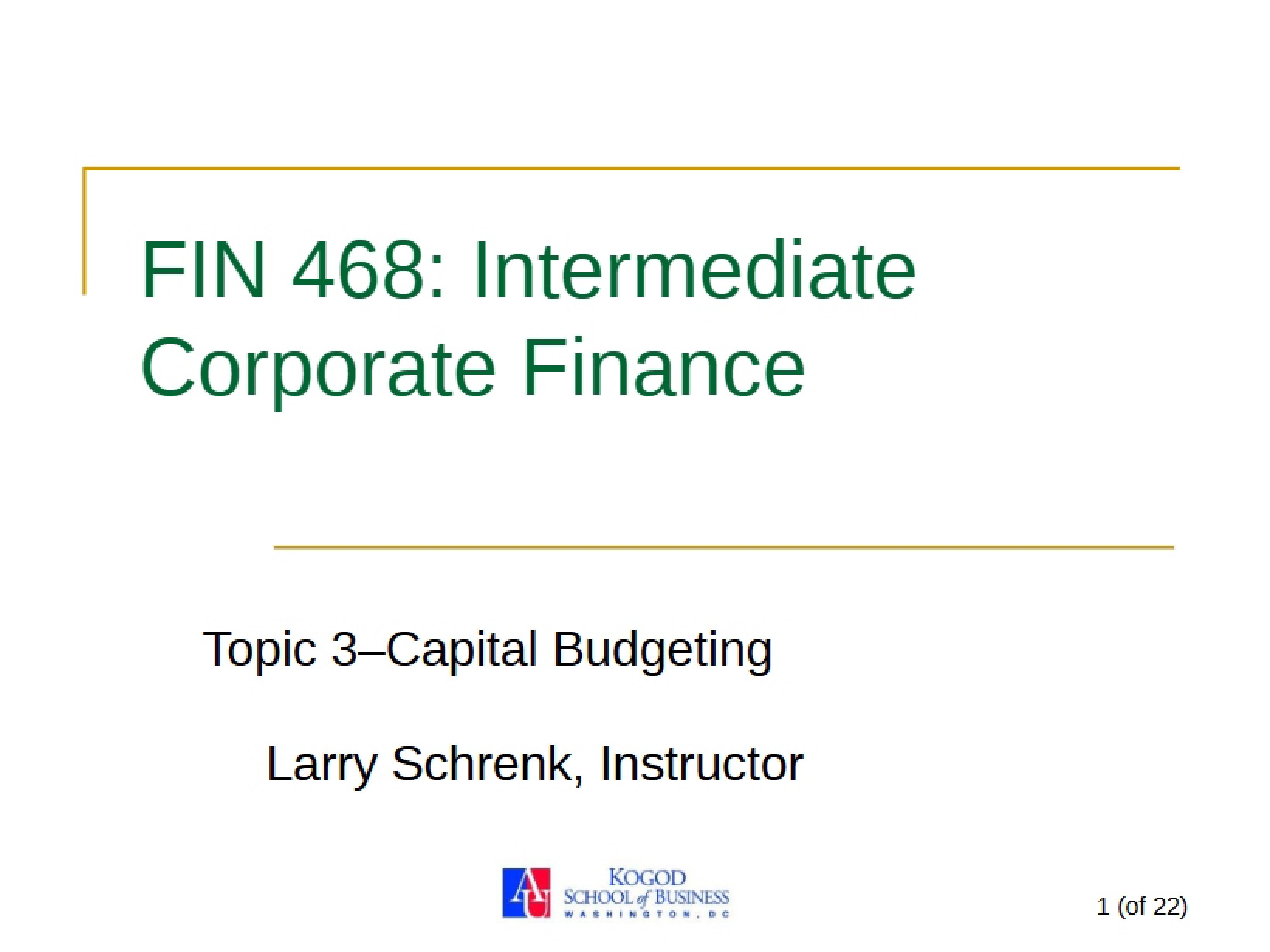 Budgeting Capital (Topic 03)