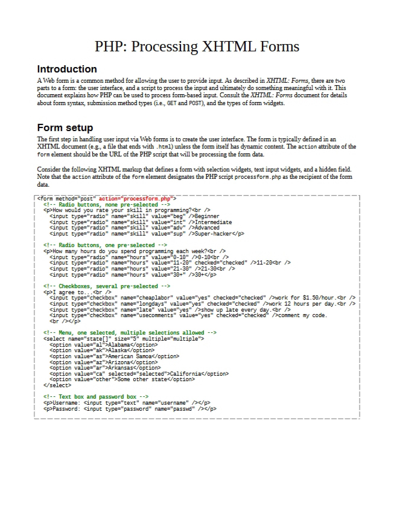 Processing Forms in XHTML with PHP