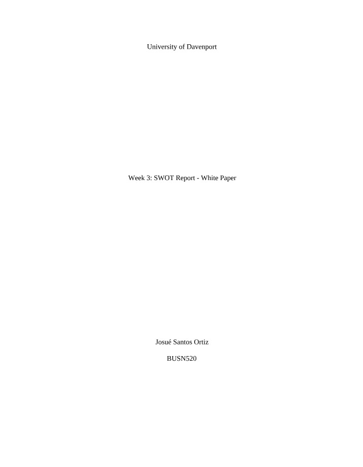 White Paper - Week 3 SWOT Report