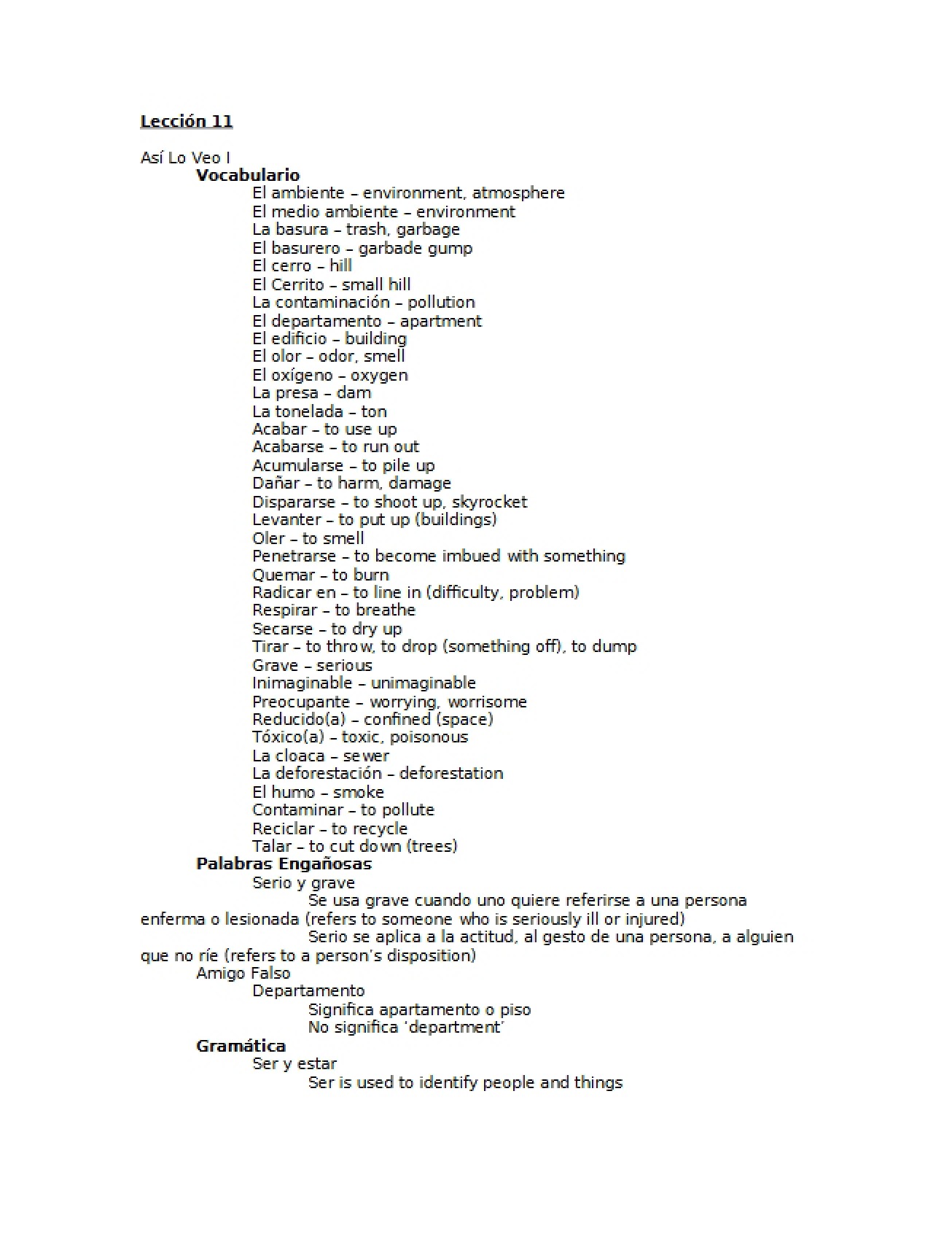 Spanish Grammar Notes