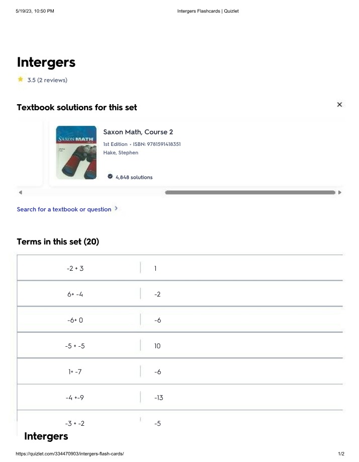 Integers - Flashcards