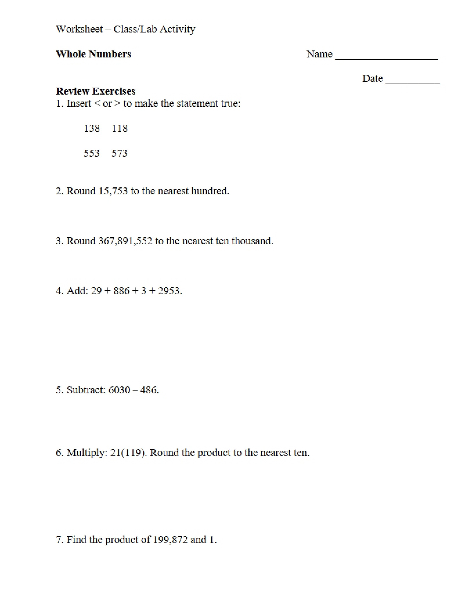Class-Lab Activity Worksheet