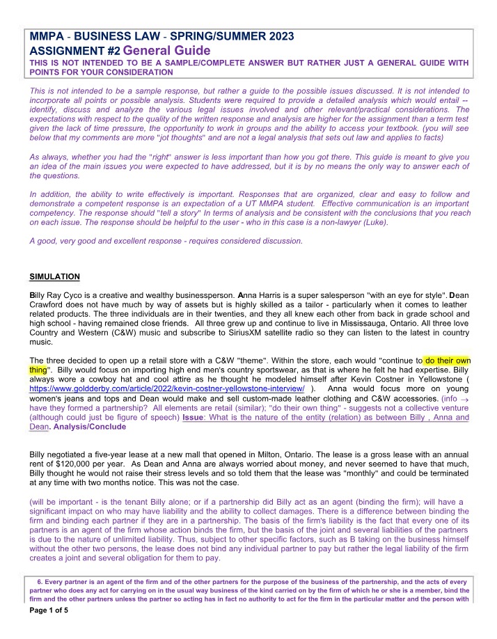 Business Law Assignment #2 Guide - 2023
