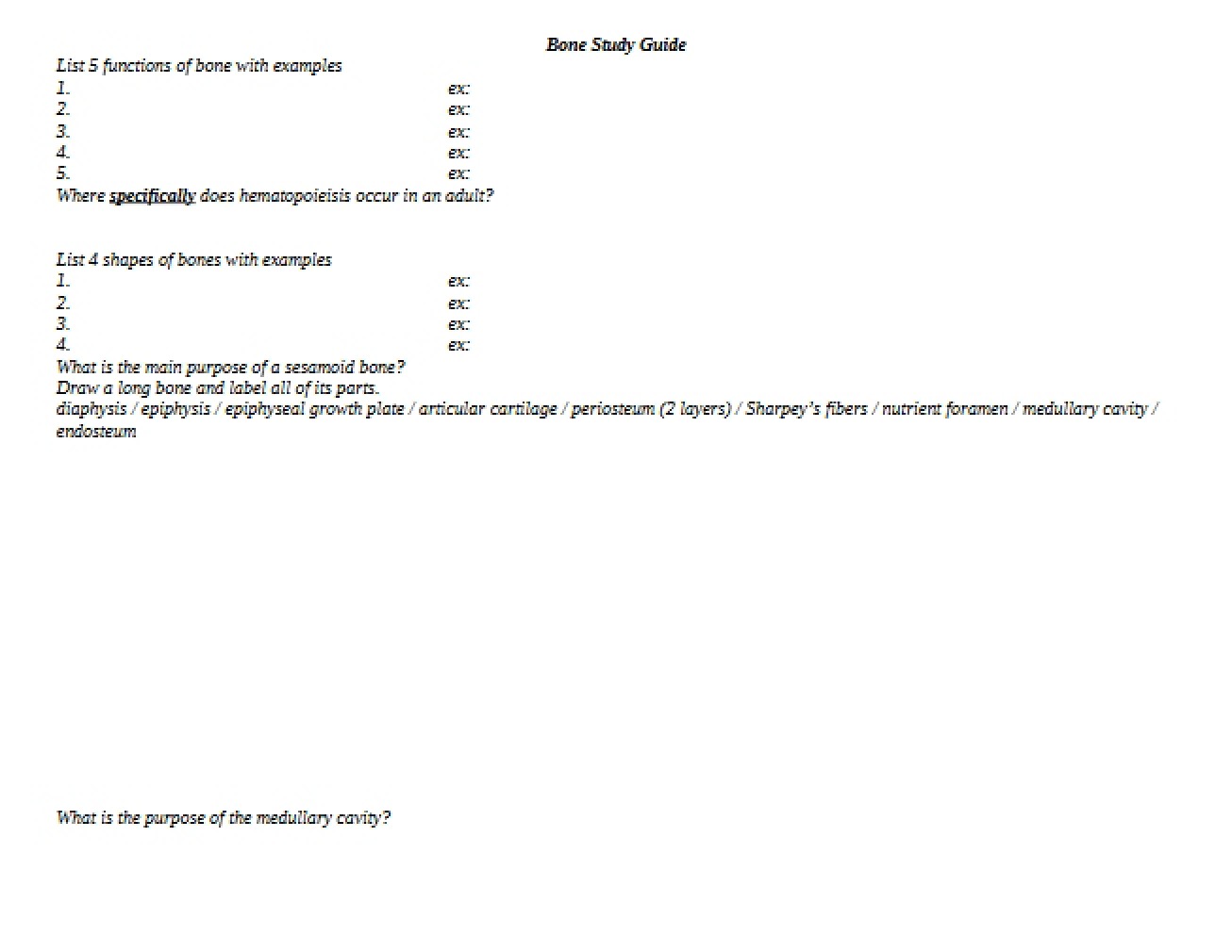Study Guide Bones